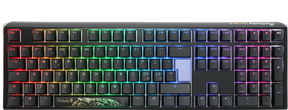 A Ducky One 3 - Classic Black / White Nordic - Fullsize - Cherry Silver backlit mechanical gaming keyboard with rgb led lighting and multimedia keys, featuring Cherry MX Silver switches, a bold design, and branded logo.