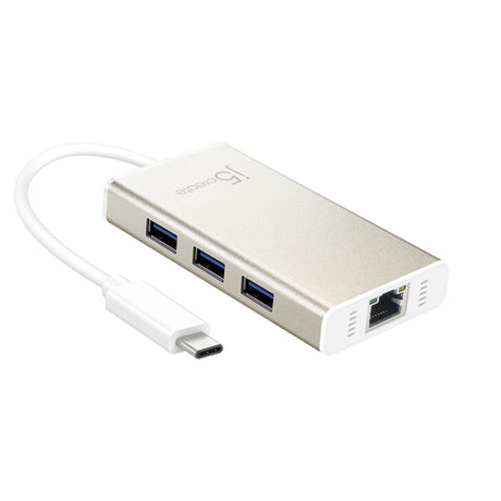 j5create JCH471 – USB-C-hub med Gigabit Ethernet – USB-porte og netværksstik