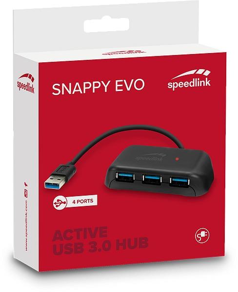 SpeedLink SNAPPY EVO USB Hub, 4-portar, USB 3.0, Aktiv, Svart