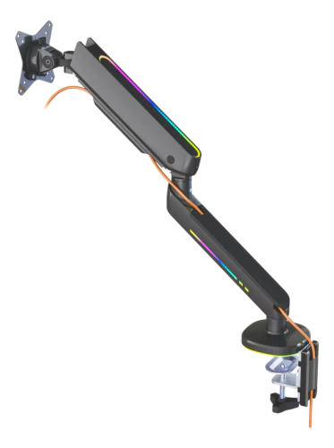 Premium RGB Single Monitor Arm, Fjärrkontroll, Svart