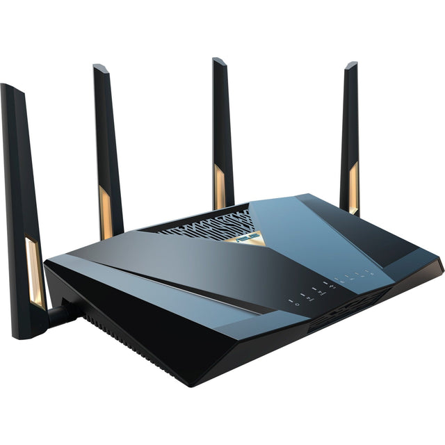 ASUS RT-BE88U Wi-Fi 7-router med fire antenner set skråt forfra