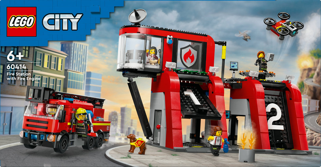 LEGO 60414 City Brandstation Med Skivspelare Stege Fordon, Byggleksaksväska