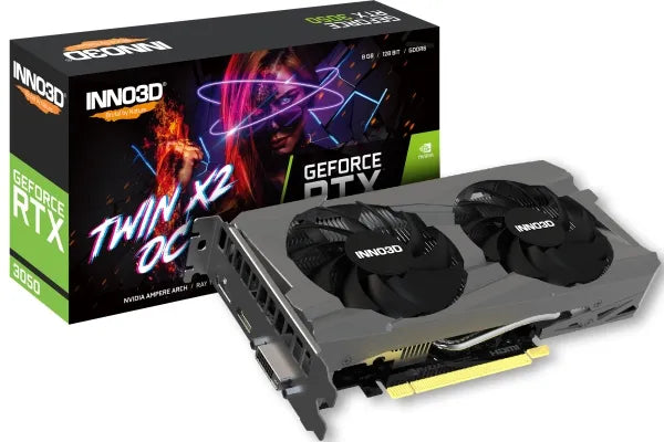 Inno3D GeForce RTX 3050 TWIN X2 OC - Grafikkort - 8 GB GDDR6 - HDMI, 1 x DisplayPort, 1 x HDMI och 1 x DVI