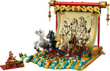 LEGO 80119 – galopperende heste foran lærredet og scenen med to minifigurer