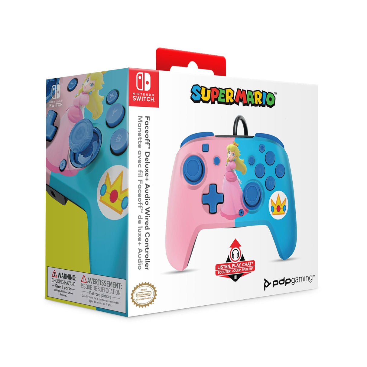 PDP Faceoff Deluxe Audio Wired Controller Peach Licensed Switch