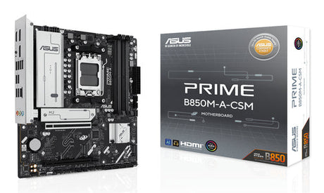 ASUS PRIME B850M-A-CSM – bundkort og æske set forfra