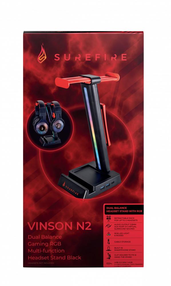 SUREFIRE - Vinson N2 Dual Gaming RGB MF Headsetstativ, Svart