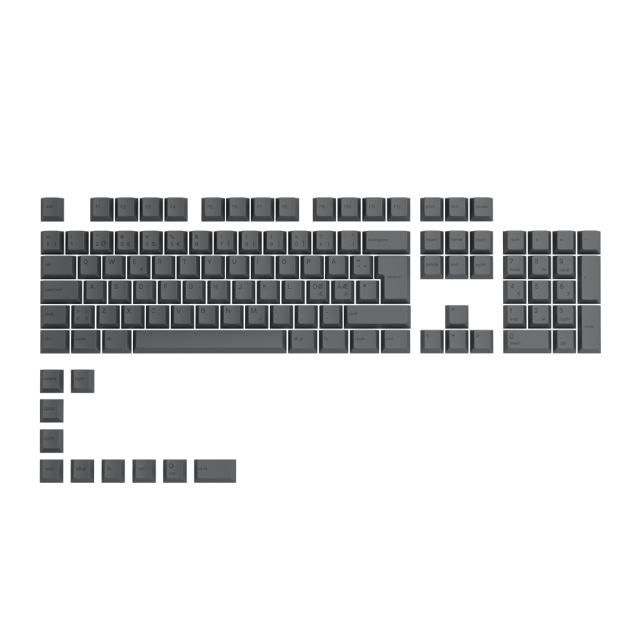 Glorious GPBT Keycaps - 115 PBT Keycaps, ISO, Nordic Layout, Black Ash