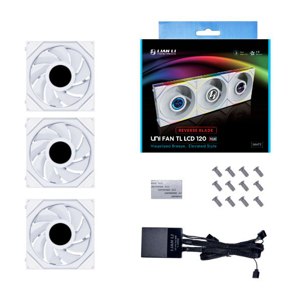 Lian Li UNI FAN TL LCD Reverse, 3-pack, Vit - 120mm