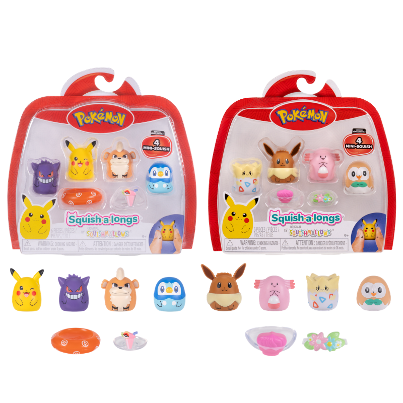Squishalongs Pokémon – 4-pak, assorteret – produktbillede