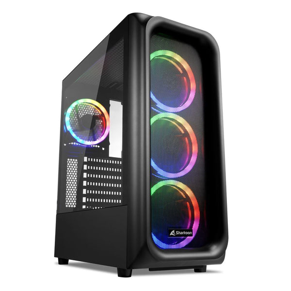 Sharkoon TK5M RGB, tornhölje, svart, härdat glas - fönster