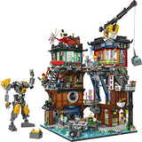 LEGO NINJAGO 71837 – NINJAGO Citys værksteder – færdig bymodel med kraner, mech-robot og figurer