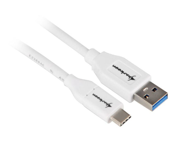 Hvidt Sharkoon USB-A til USB-C kabel på 50 cm