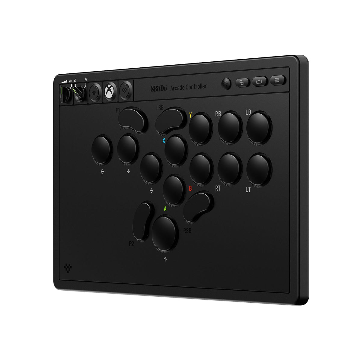 8BitDo Arcade Controller – leverless til Xbox/PC, sort – Sort controller skråt forfra