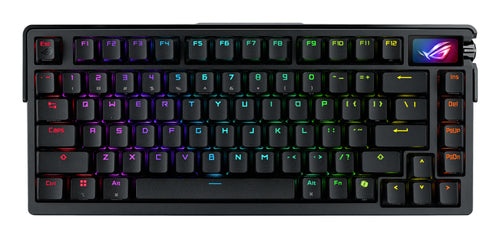 ASUS ROG Azoth Extreme – taster og arbejdsflade set ovenfra (vinkel 3); tastaturlayout illustrativt