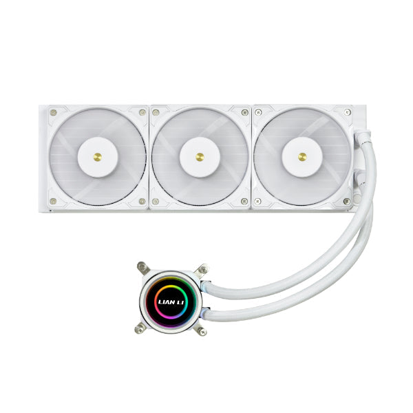 Lian Li Galahad II Trinity Performance 360 White - 3 Utbytbara Utseenden, RPM-omkopplarkontroll, Dubbelvågsradiatorpassningar, 4200 RPM Pumpmotor