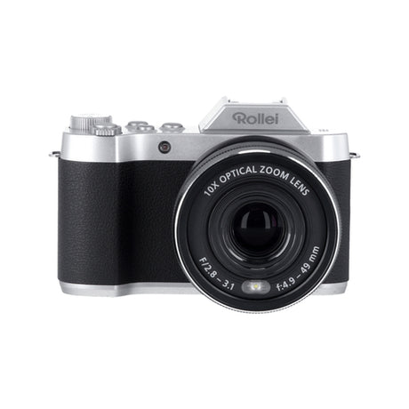 Rollei Powerflex 10x Retro – 10× optisk zoom – Front med sort hus og sølvfarvet top