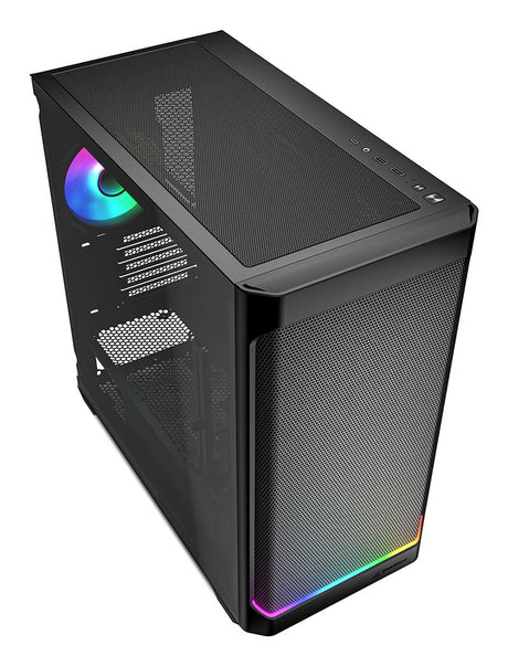 Sharkoon MK4W RGB Strip Black Mesh Front Tempered Glass ARGB Strip 4x 120mm Fans USB-C BTF Micro-ATX Gaming PC Case Sharkoon