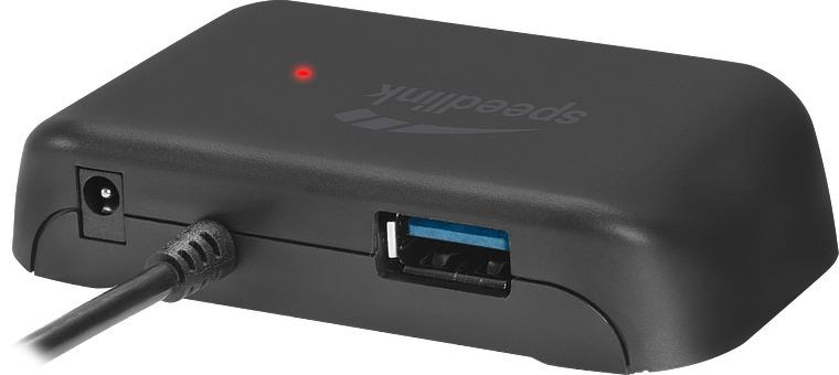 SpeedLink SNAPPY EVO USB Hub, 4-portar, USB 3.0, Aktiv, Svart