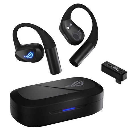 Sorte ASUS ROG Cetra Open Wireless – øretelefoner, lukket etui og USB-C-modtager