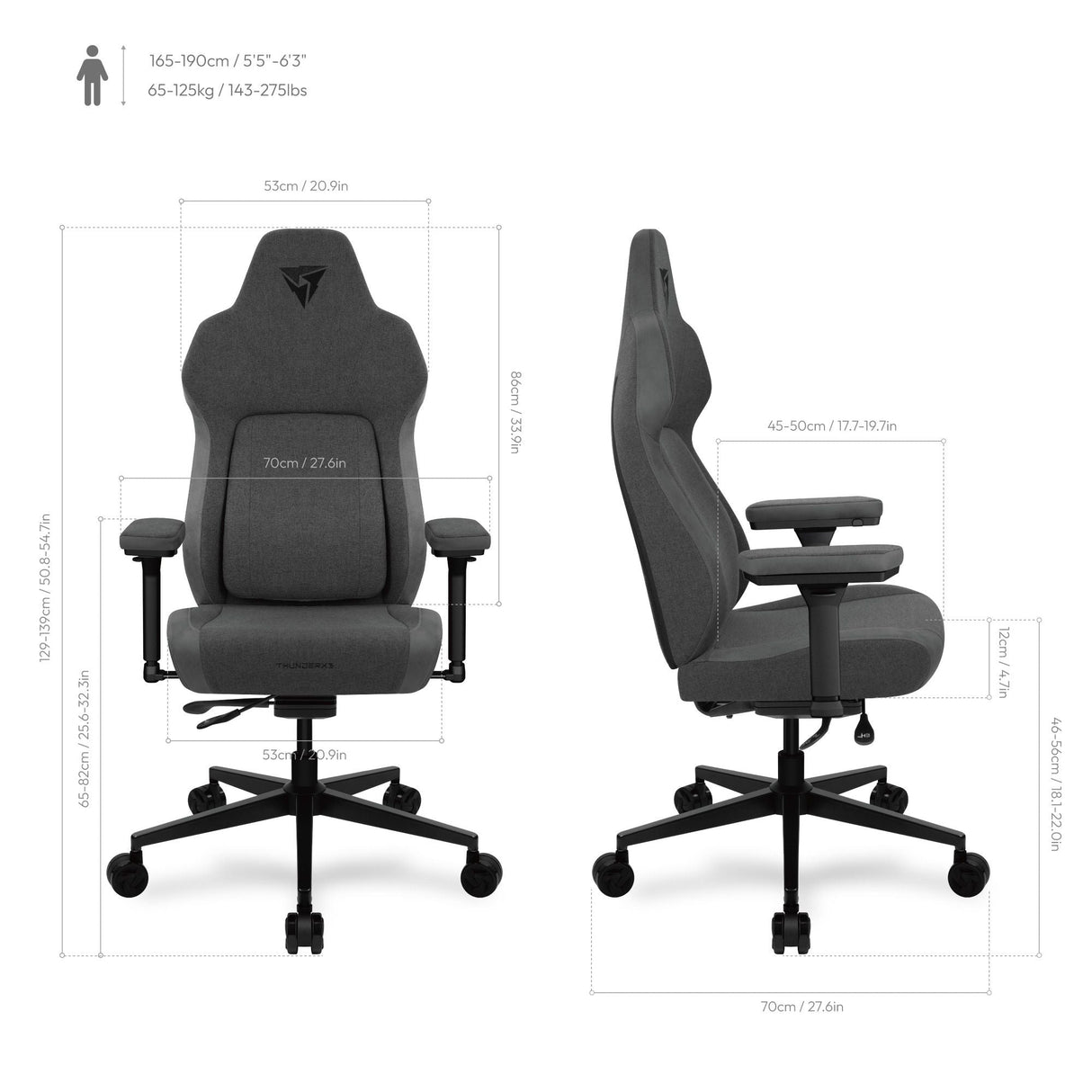 ThunderX3 Smart CORE Loft Mörkgrå - 150 Kg Max