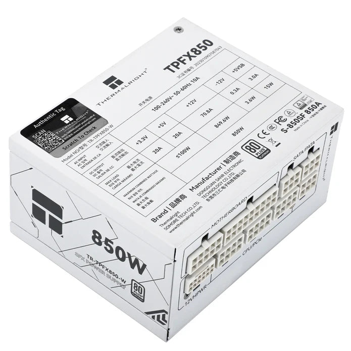 Thermalright TR-TPFX 850W, 80+ Platinum Modulärt Nätaggregat, SFX, Vit