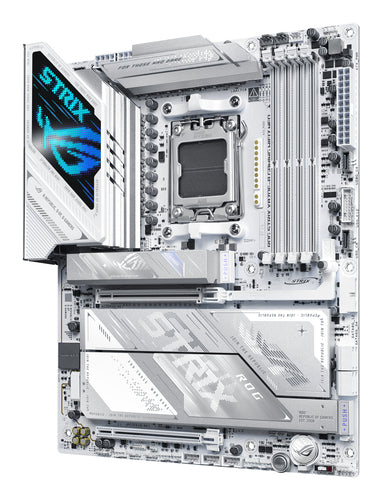 ASUS ROG STRIX X870E-A GAMING WIFI7 NEO – ATX AM5 bundkort – skråt ovenfra