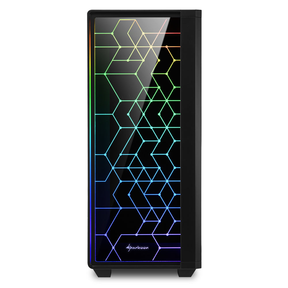 Sharkoon RGB LIT 100 Tower Case (Black, Front and Side Panel of Tempered Glass)