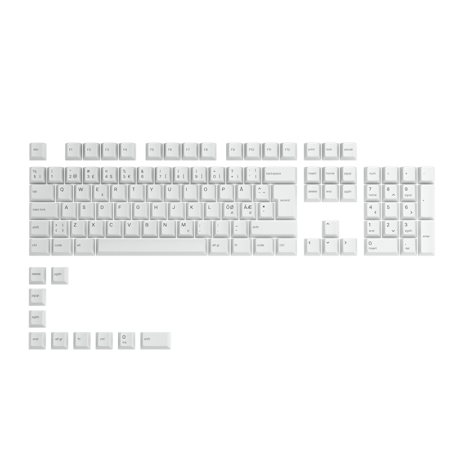 Glorious GPBT Keycaps - 115 PBT Keycaps, ISO, Nordic Layout, Arctic White