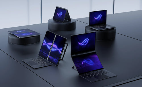 ASUS ROG Zephyrus Duo GX651AX-SR004W – vist i en samlet opsætning (vinkel 2); layout på billedet er illustrativt