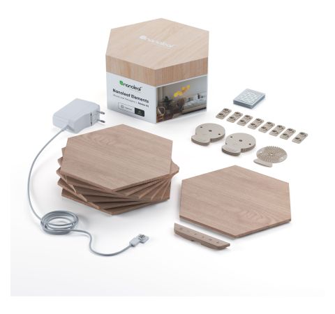 Nanoleaf - Elements - Startpaket med hexagoner i träliknande färg - 7 paneler