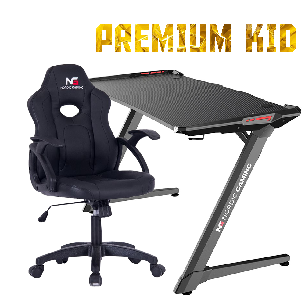 Little Warrior Gamer Chair + Gaming Table Premium - Perfekt För Barn - PU-läder