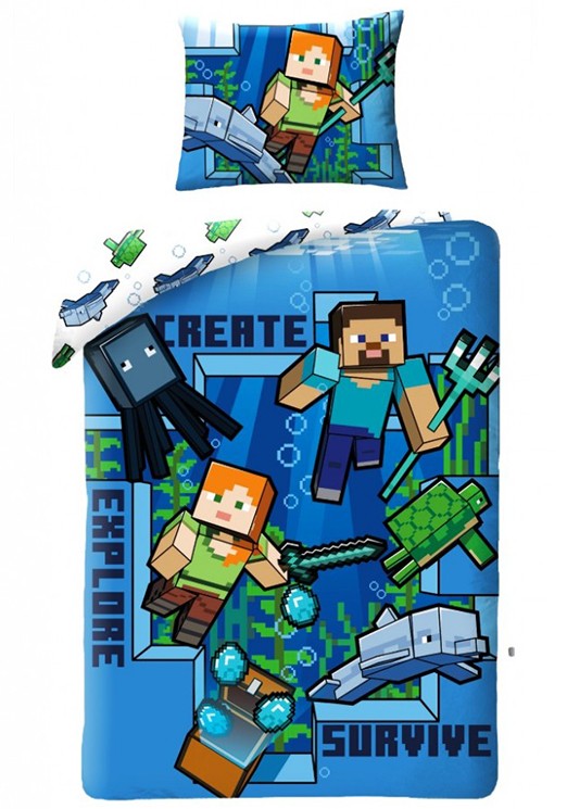 Minecraft Sänglinneöverdrag Atlantis 140×200cm, 70×90 Cm