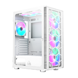 Montech X3 Glass White - 3x 140 mm statiska RGB-fläktar + 3x 120 mm statiska RGB-fläktar, sidosvängbart härdat glas