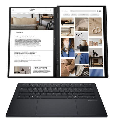 ASUS Zenbook Duo UX8406CA-QL331W – set forfra (vinkel 2); tastaturlayout illustrativt