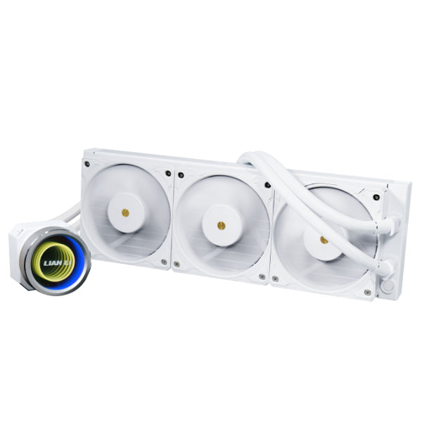 Lian Li Galahad II Trinity Performance 360 White - 3 Utbytbara Utseenden, RPM-omkopplarkontroll, Dubbelvågsradiatorpassningar, 4200 RPM Pumpmotor