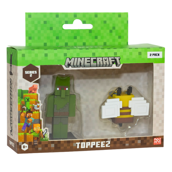Minecraft 2-pak 3D-figurer – Zombie Villager og Bee – 6 cm