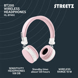 Foldbar on-ear BT headset, 3,5 mm, lyserød streetz