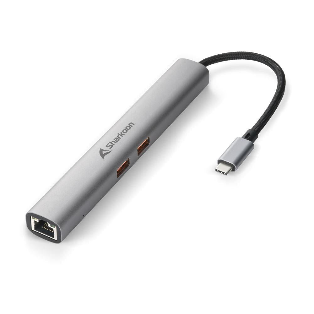 Sharkoon OfficePal Combo Adapter Dark Gray USB-C 10Gbps 4K 60Hz HDMI Gigabit Ethernet Power Delivery Docking Station Sharkoon