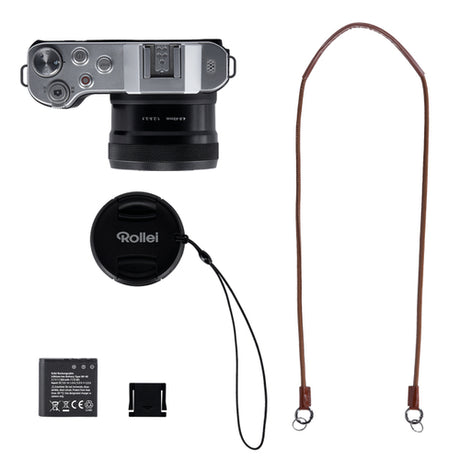 Rollei Powerflex 10x Retro – 10× optisk zoom – Kamera og medfølgende batteri, rem og objektivdæksel