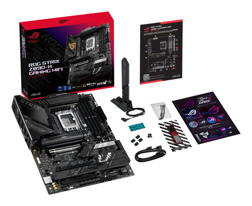 ASUS ROG STRIX Z890-H GAMING WIFI og medfølgende tilbehør