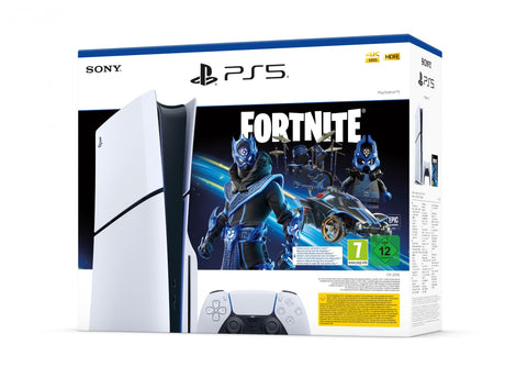 PS5 Console 1TB Standard Slim White Cobalt Star Fortnite Bundle – produktbillede