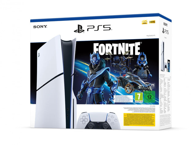 PS5 Console 1TB Standard Slim White Cobalt Star Fortnite Bundle – produktbillede