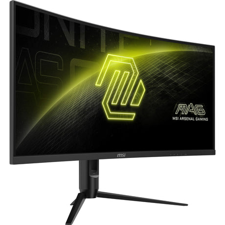 MSI MAG 342CQR E2 – 34″ gamingskærm, 3440 × 1440, 180 Hz – forside set skråt fra venstre