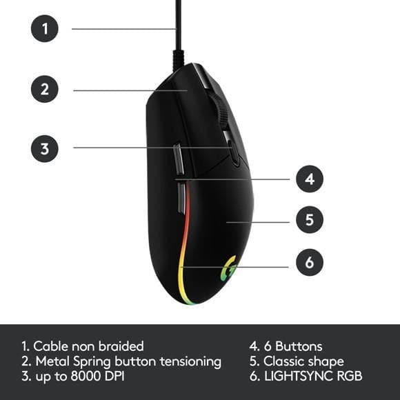 Logitech - G203 LIGHTSYNC Gaming Mus Svart