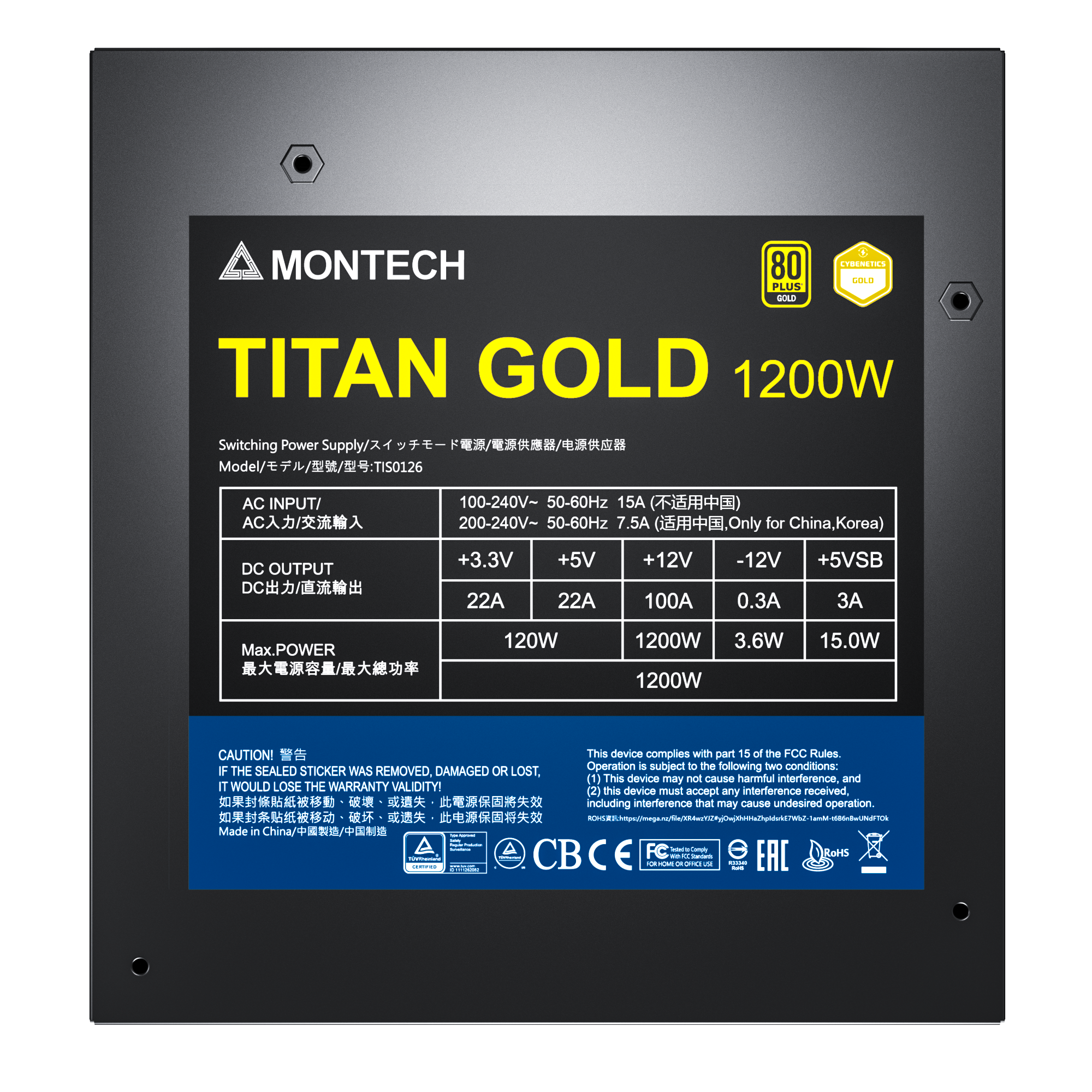 Montech Titan 1200W - Full Modulär, 80+ Guld & Cybenetics Gold, ATX 3.0, 12VHPWR-kontakt