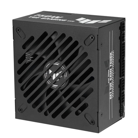 ASUS TUF Gaming 750W Gold EVO – oprejst strømforsyning med blæsergitter og kabelstik