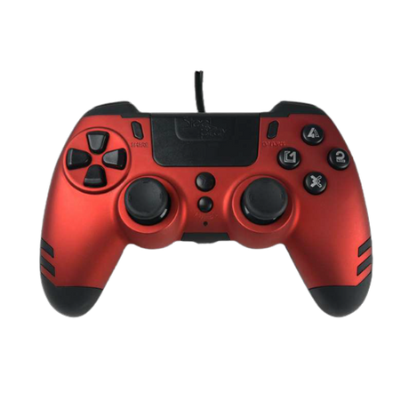 Steelplay MetalTech – rød controller med kabel til PS4 og PC – set skråt fra siden