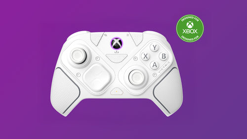 Turtle Beach Victrix Pro BFG Reloaded – Xbox/PC – Hvid – hvid Xbox-controller på lilla baggrund
