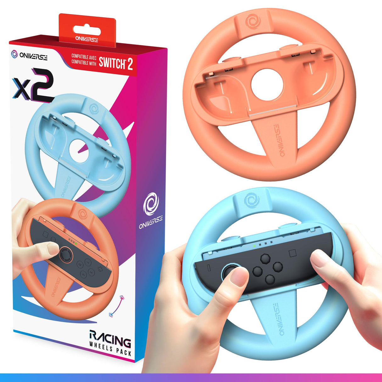 Oniverse Nsw2 Pack Of 2 Racing Wheel Controller Holders - Orange/Blue ONIVERSE
